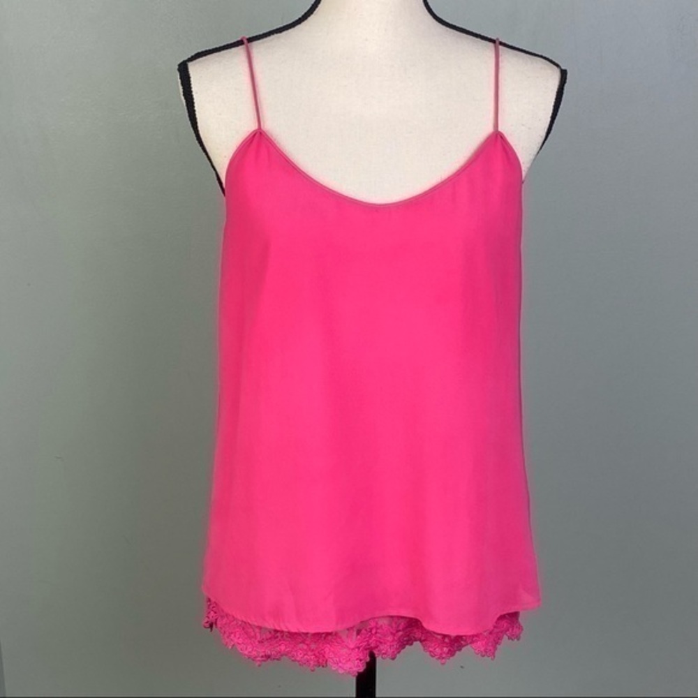 SKIES ARE BLUE hot pink tank top with lace under layer in size Small. EUC